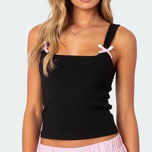Edikted Black Tank Top with Pink Bow Accents